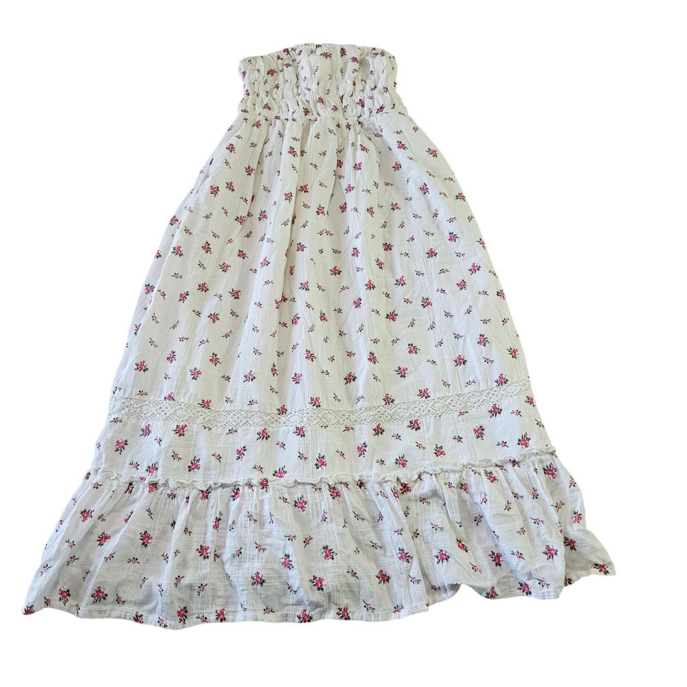 Jessica Simpson Pink Floral Smocked Strapless Maxi Dress Cottagecore Lace Sz M